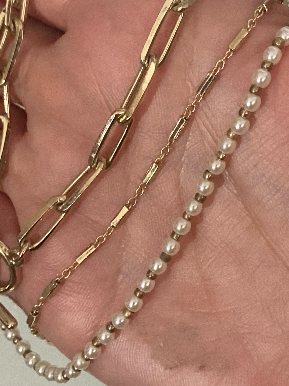 Express Gold-Tone Layered faux Pearl & Chain toggle preloved Necklace - Picture 6 of 7